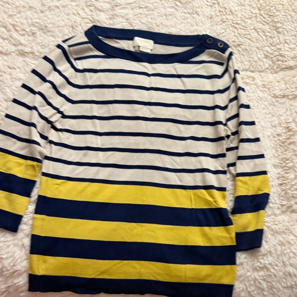 Kate Spade silk Navy and Yellow Striped Sweater